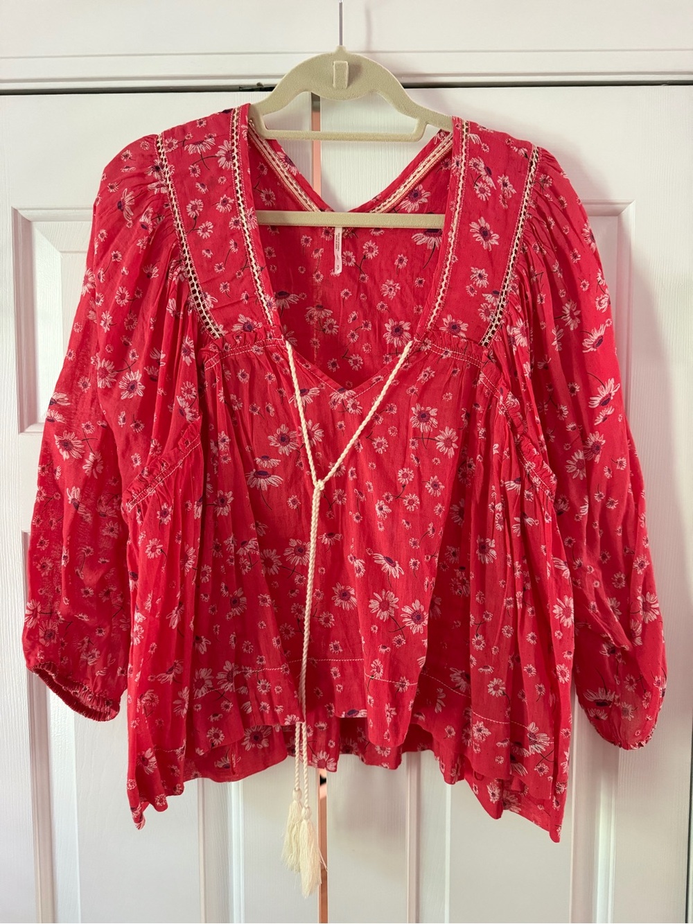 Free People We the Free Red Floral Boho Tunic Top
